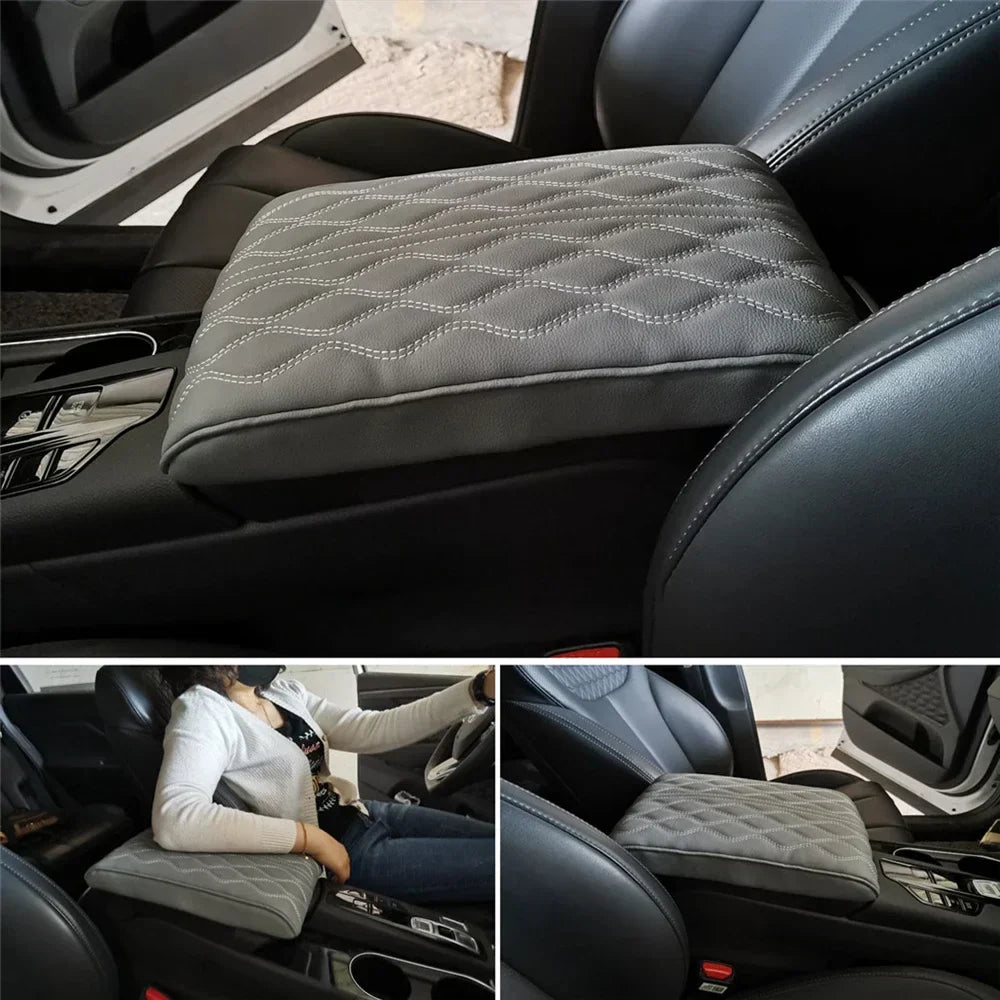 Coussin souple en cuir noir pour accoudoir central de voiture